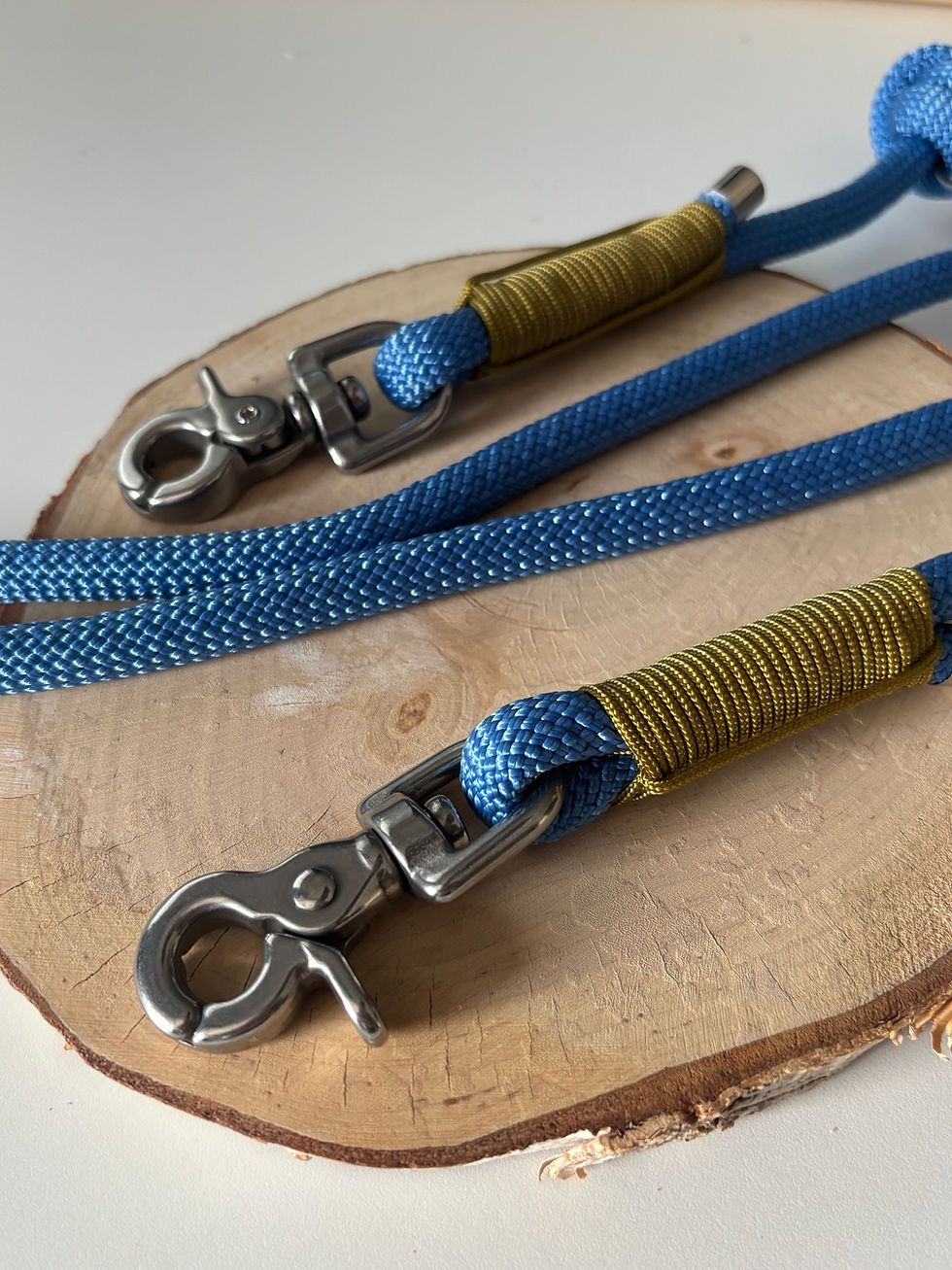 Miniature : Laisse PPM 3m - Corde "BLEUE recyclée" - finition vieux or