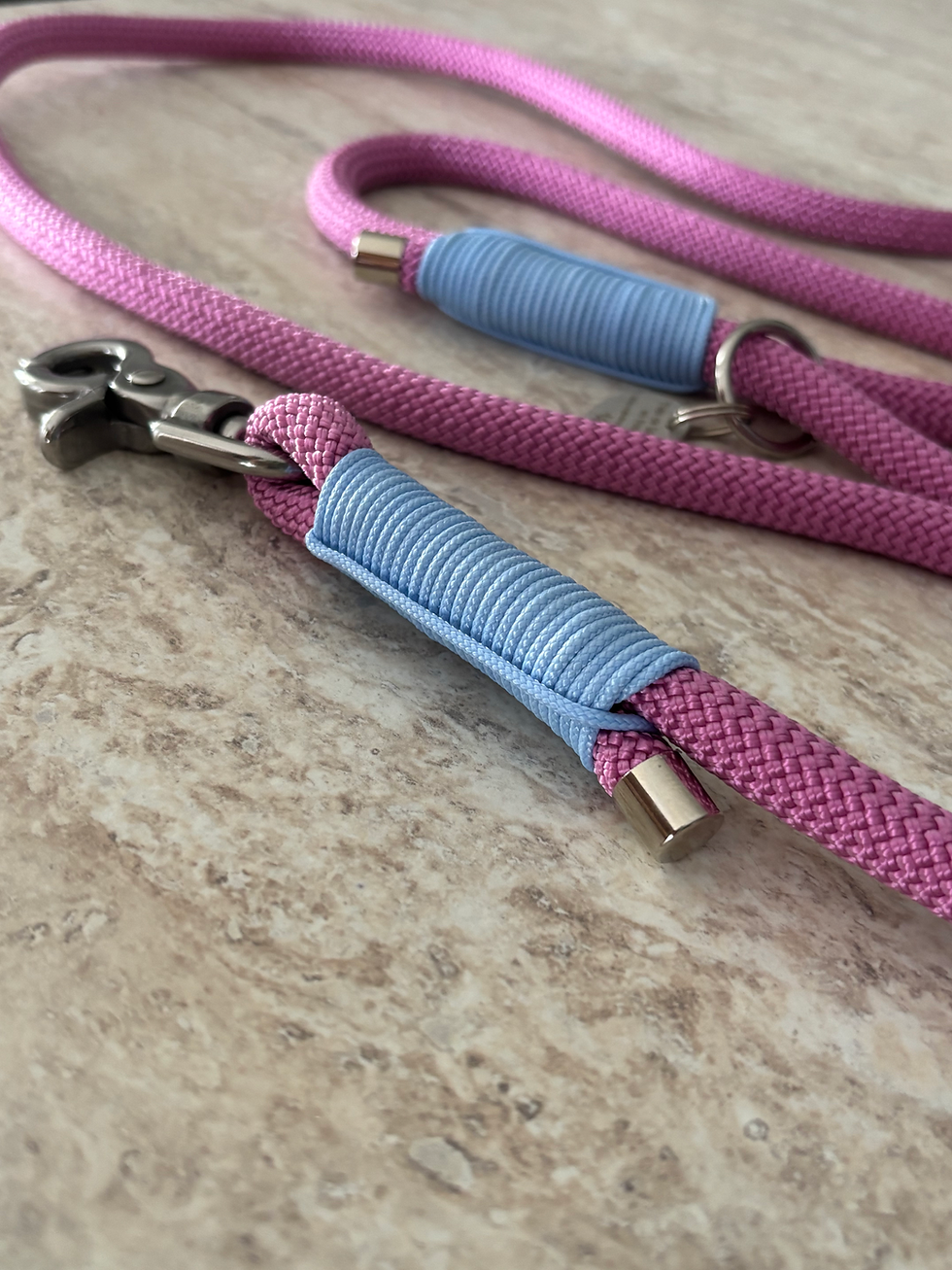 Miniature : Laisse PPM 2m - Corde "ROSE UNI" - finition bleu polaire
