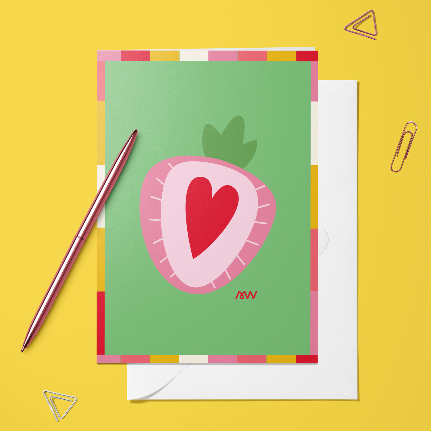Carte pliée- Cœur de Fraise
