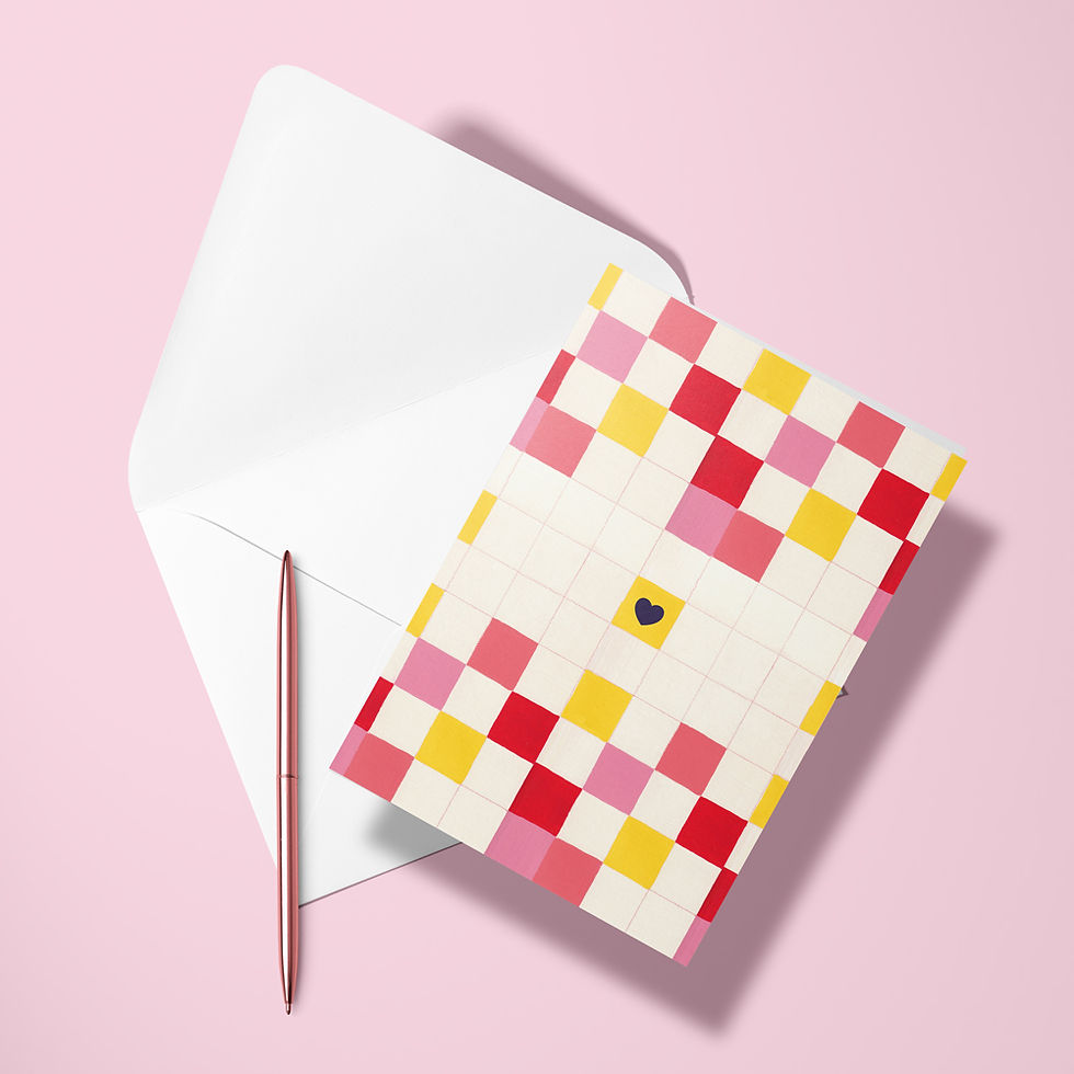 Carte pliée – Damier Cœur – Jeux de couleurs et d’amour