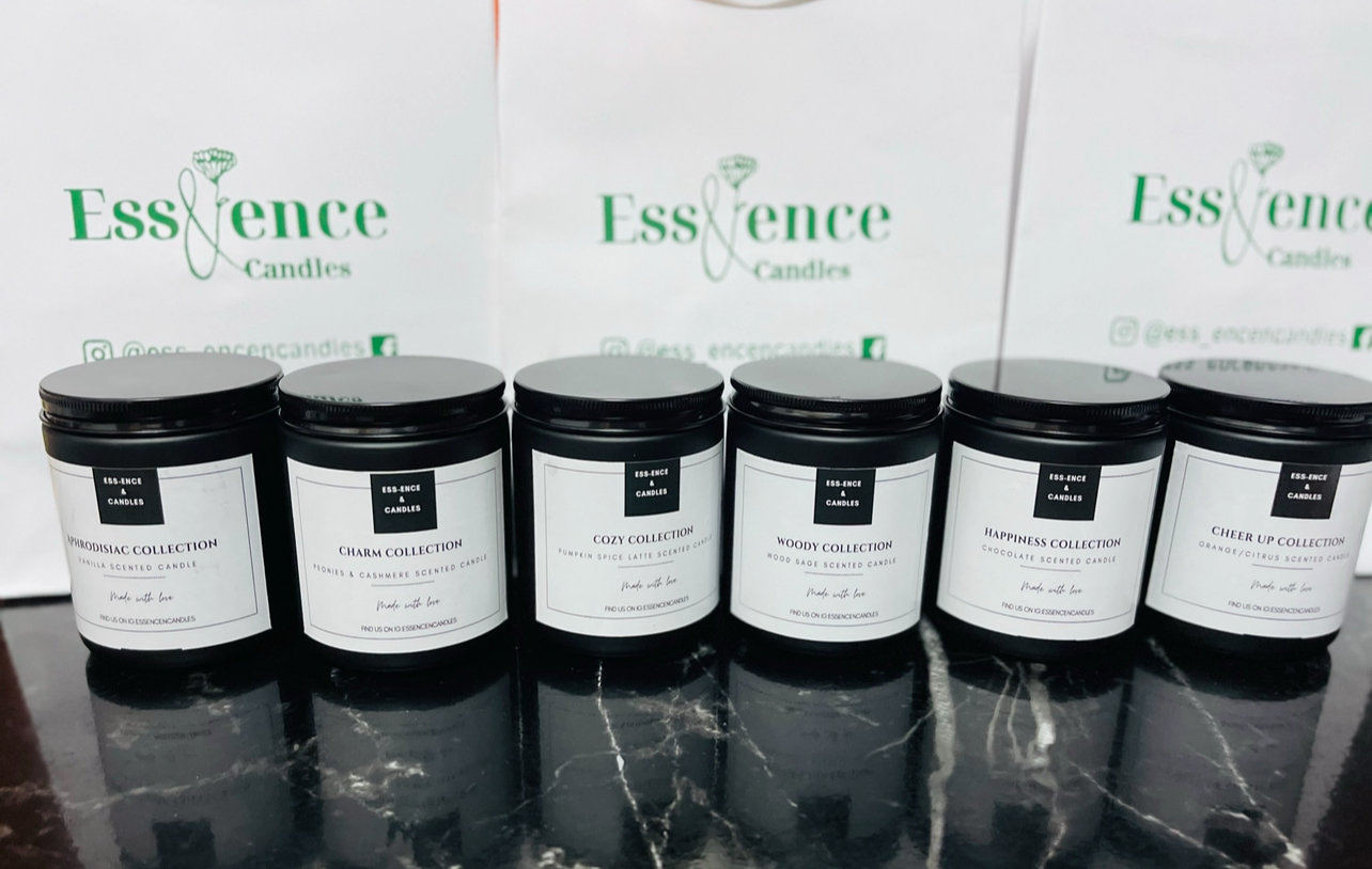 Black jars scented candles with black aluminum lids