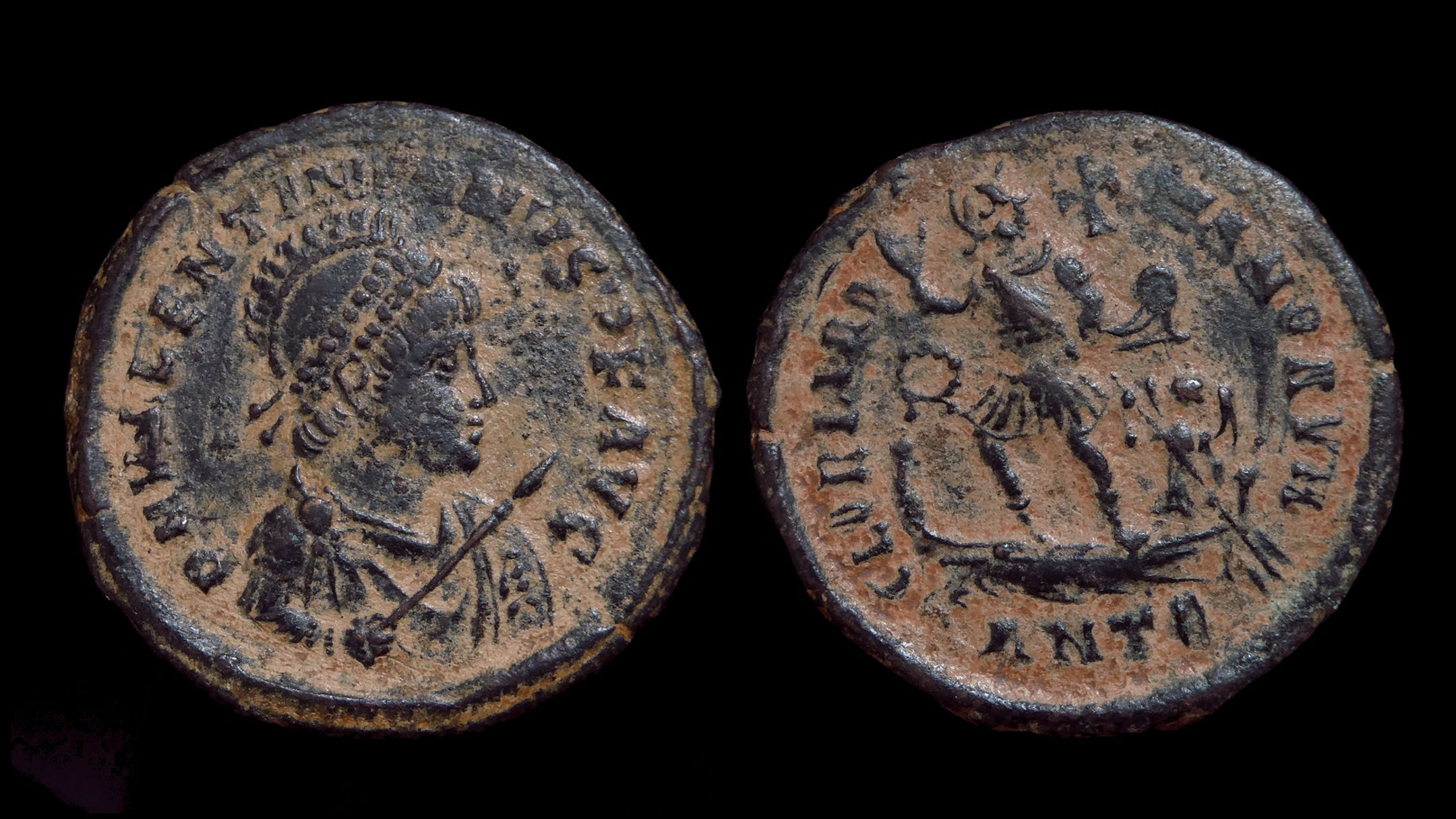 VALENTINIAN II . AD 375-392 . AE2 . Emperor on Galley . *Attractive specimen*