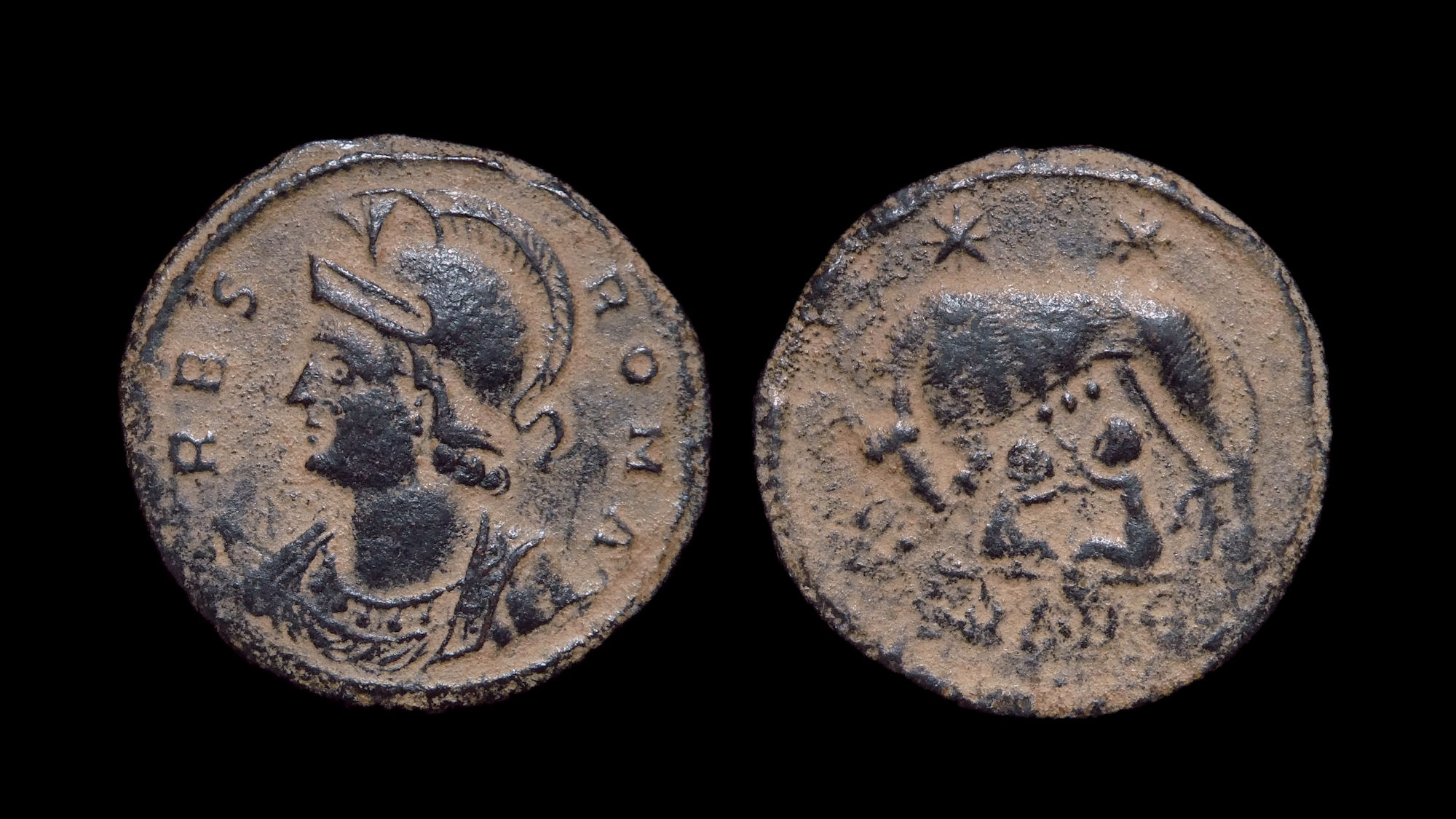 VRBS ROMA, Rome City Commemorative . AD 330-346 . AE3 . Wolf suckling twins