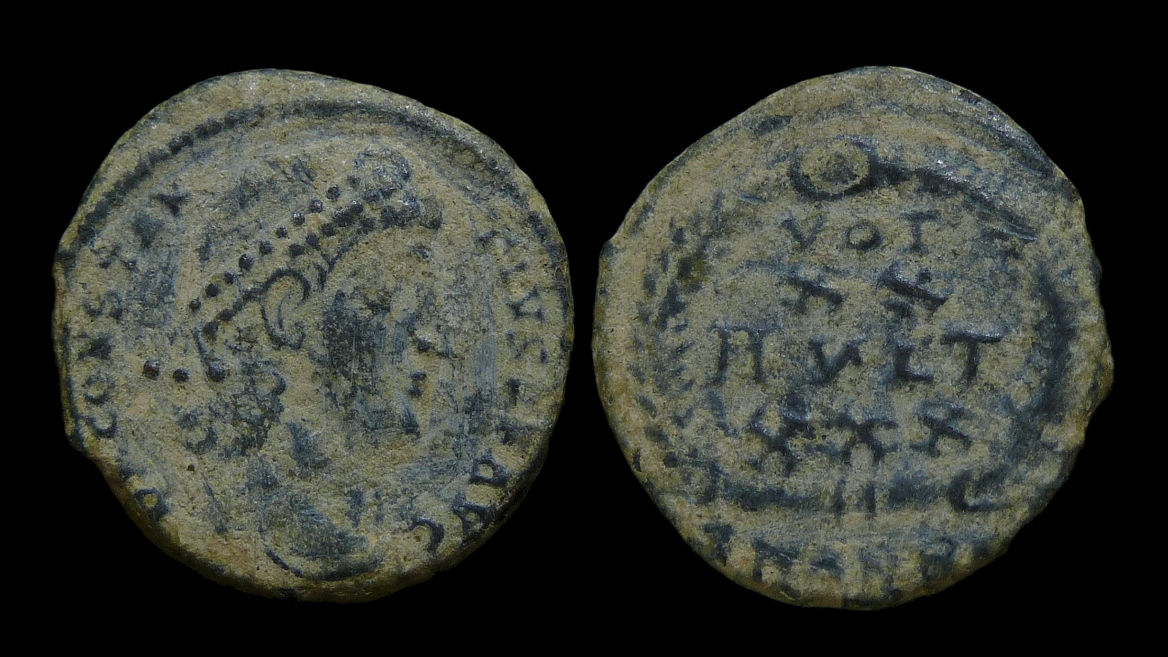 CONSTANTIUS II . AD 337-361 . AE4 . "Vota in wreath" . Antioch