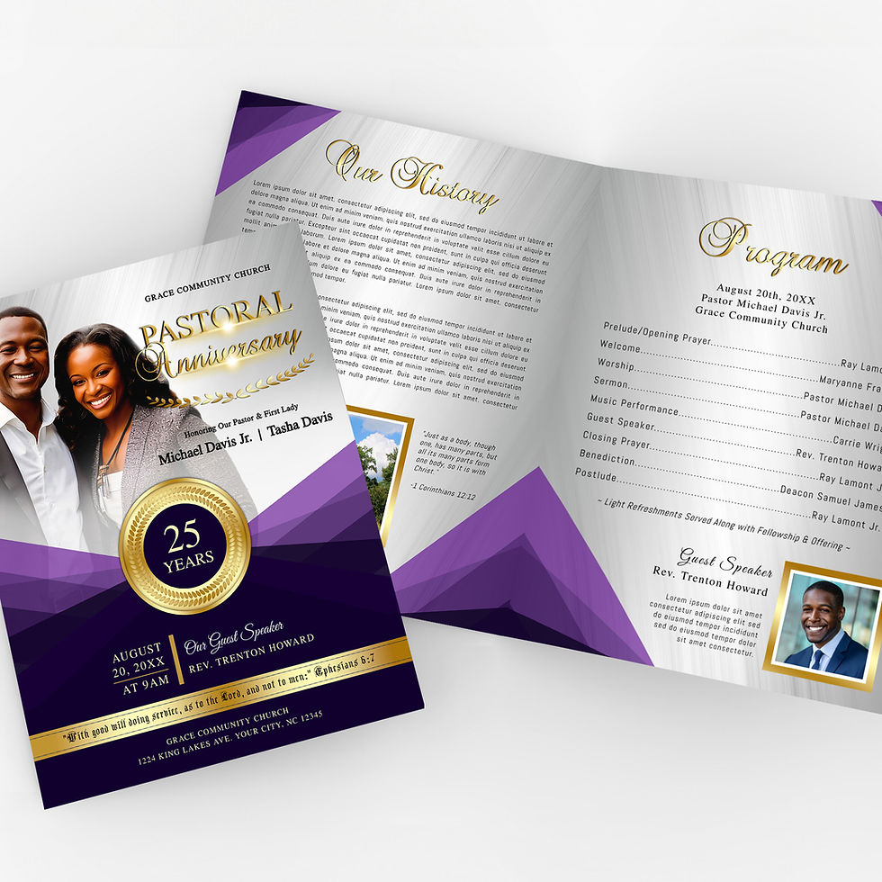Thumbnail: Pastoral Anniversary Program: 4-Page Elegant Purple & Gold Church Bi-Fold