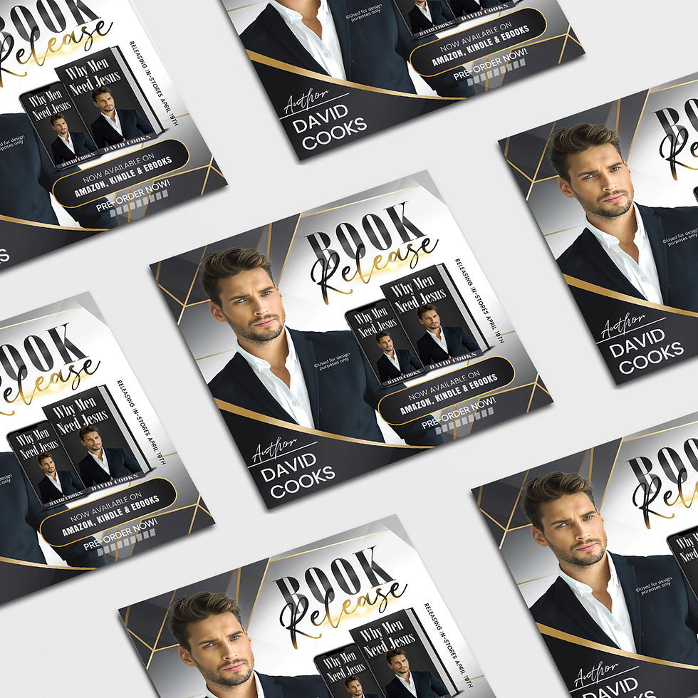 Thumbnail: Author Book Release: Soft Grey & Gold Lines Social Media Template