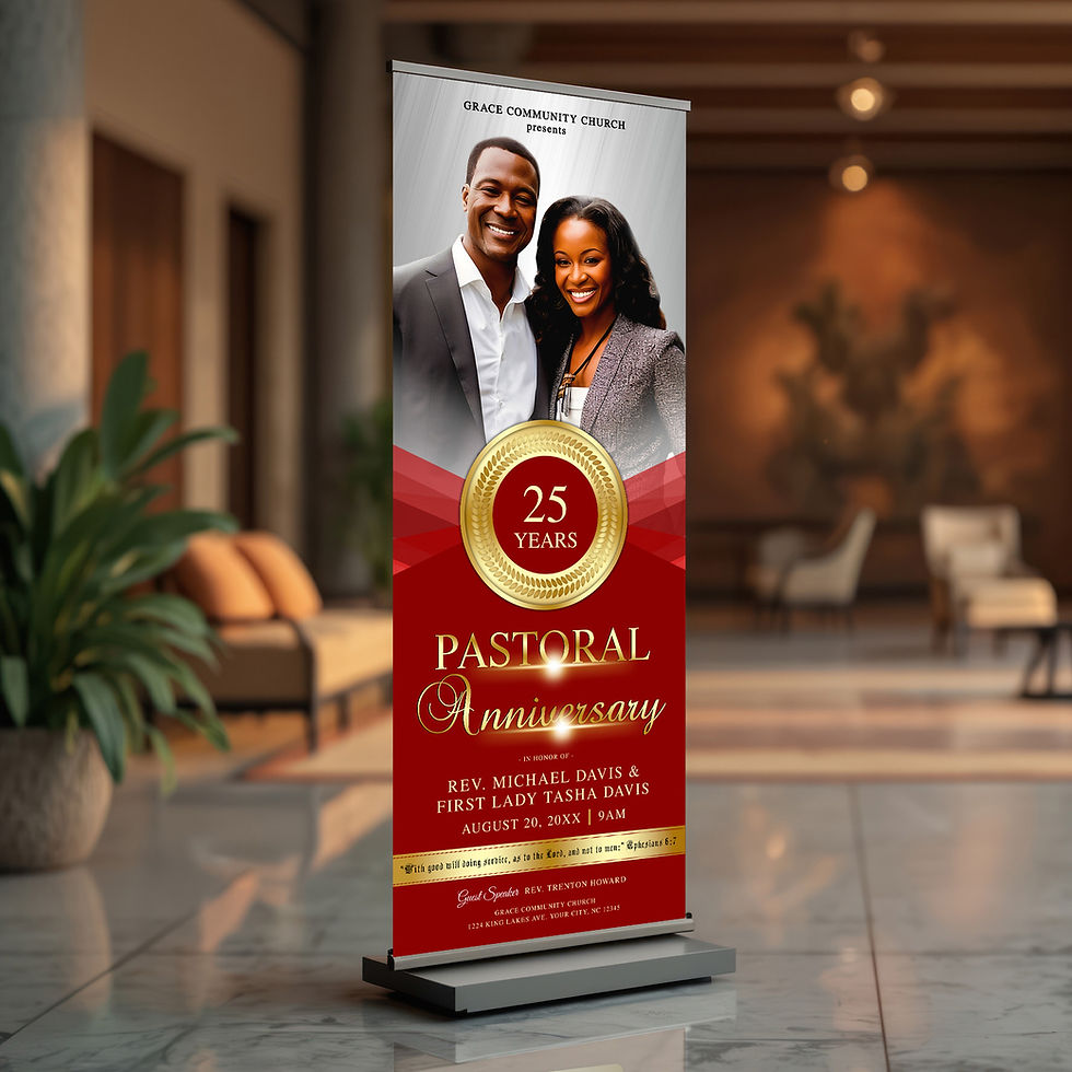 Thumbnail: Pastoral Anniversary: Elegant Red & Gold Church Celebration Banner