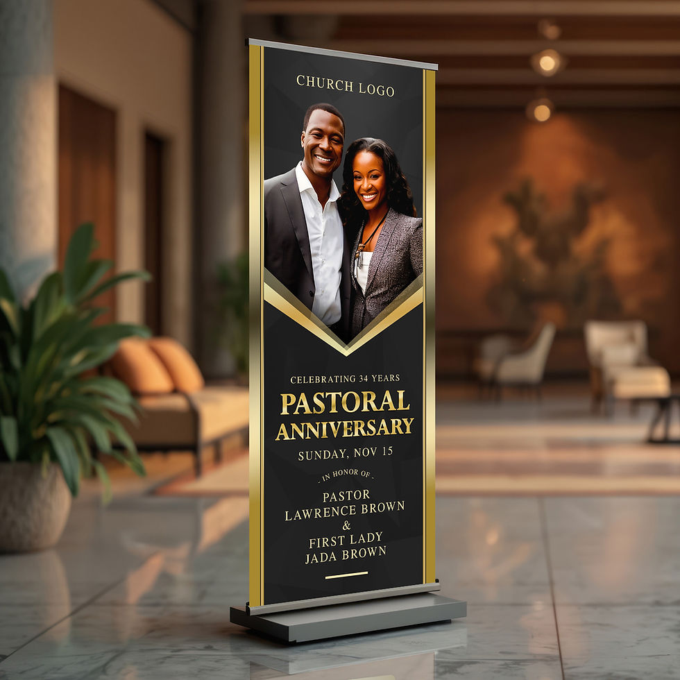 Thumbnail: Pastoral Anniversary: Elegant Black & Gold Frame Church Banner