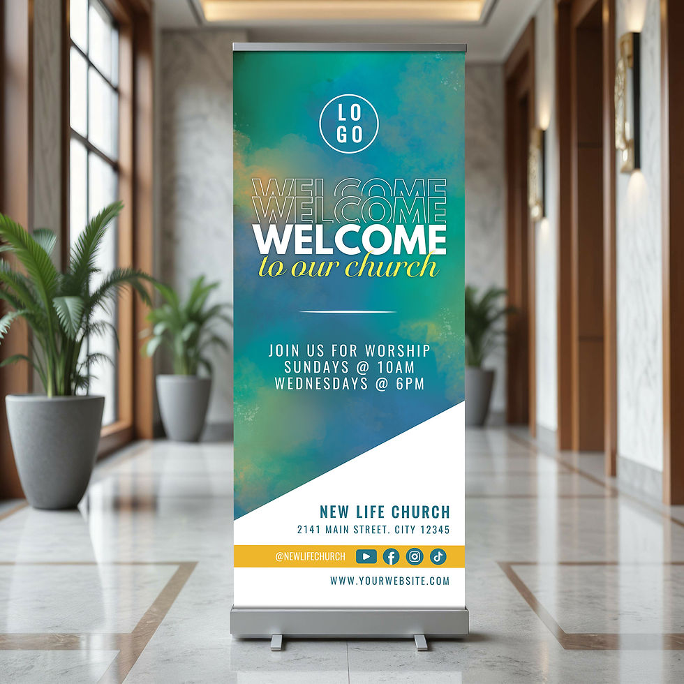 Thumbnail: Watercolor Welcome To Our Church Sunday Service Retractable Banner