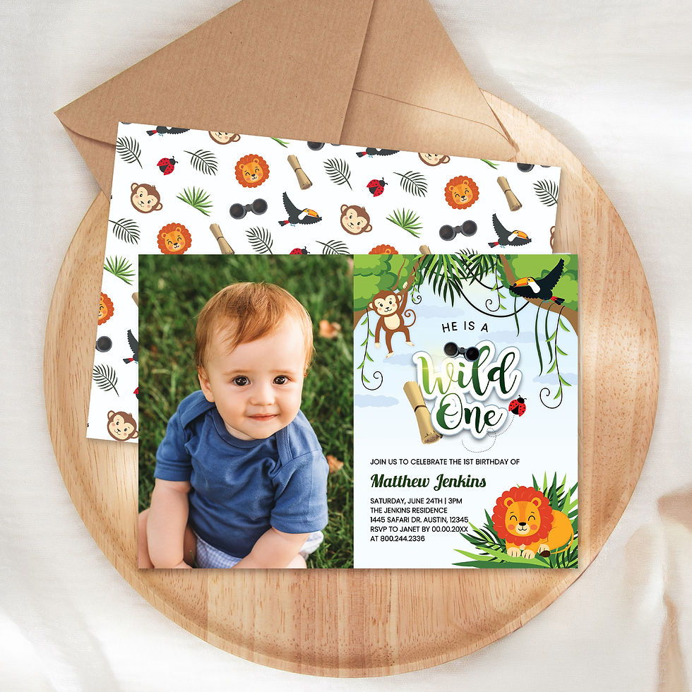 Wild One Jungle Safari Animals Birthday Party Invitation
