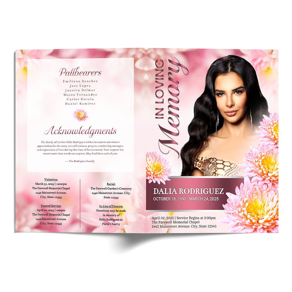 Thumbnail: Women's Obituary Program: 6-Page In Loving Memory Chrysanthemum Floral Tri-Fold