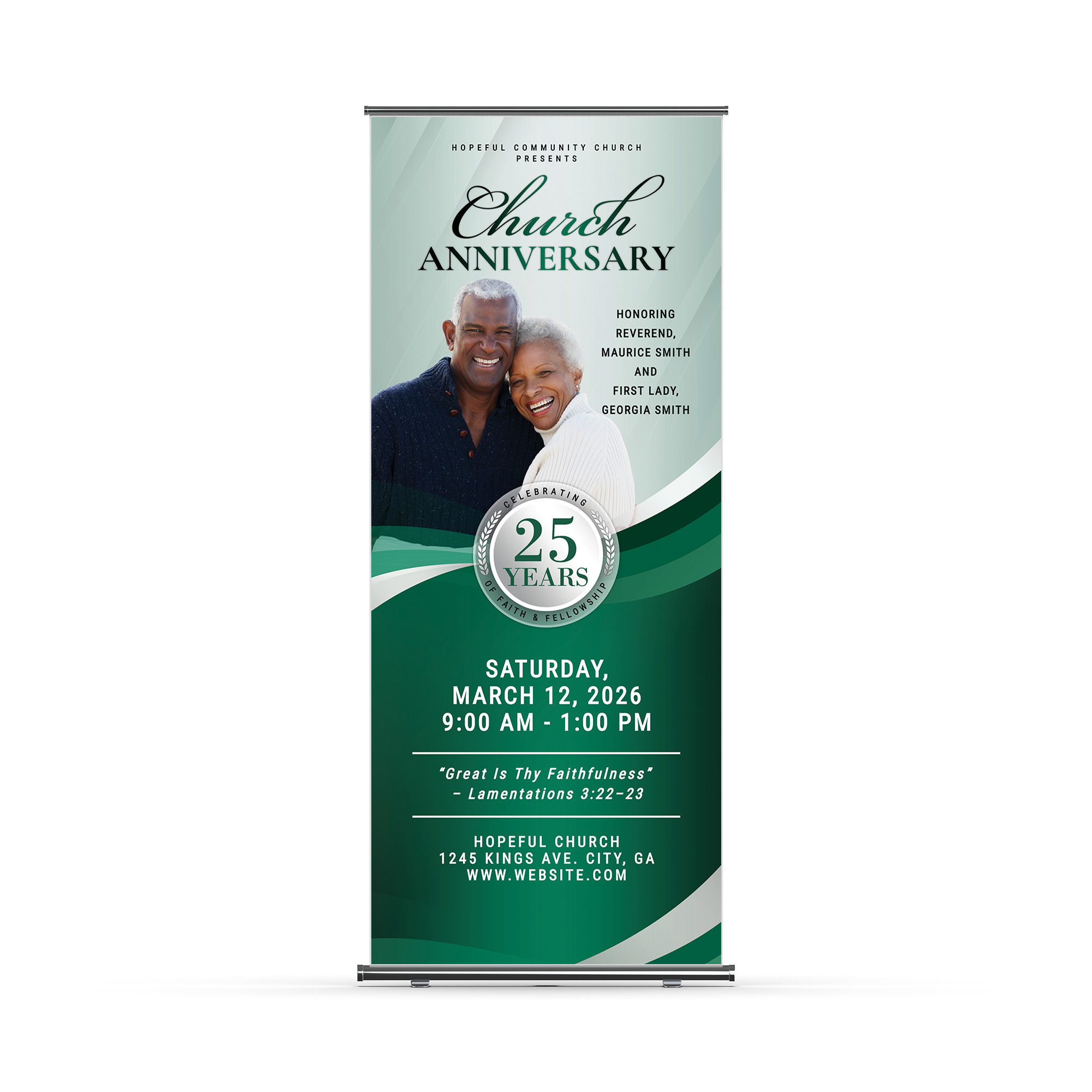 Emerald Green & Silver Church Anniversary Celebration Banner