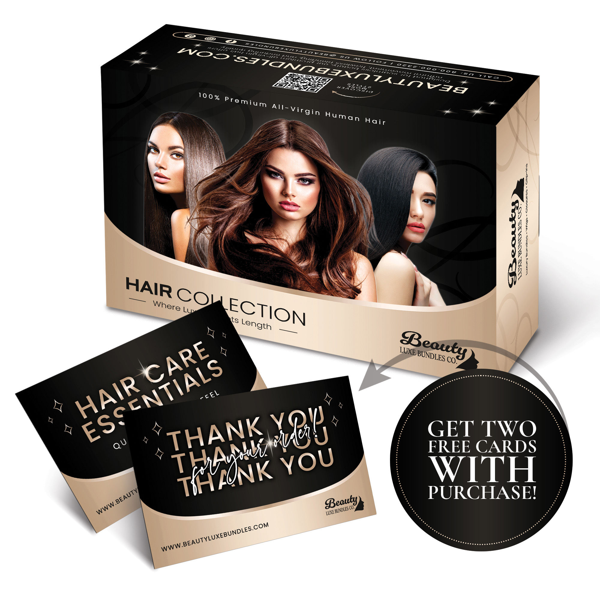 Elegant Luxury Hair Extension Beige & Black Mailer Box (Freebies Included)