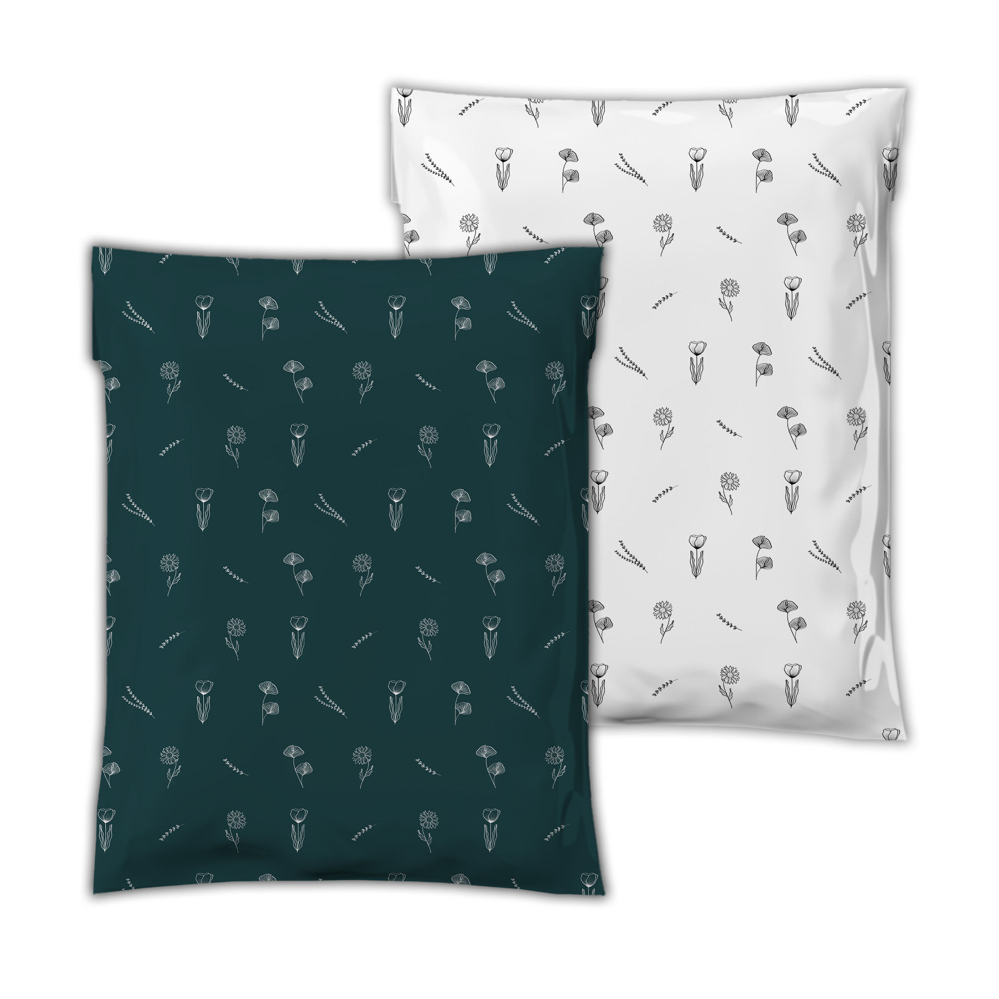 FLORAL AQUA PATTERN: Serene in Deep Teal & White Botanicals Poly Mailer
