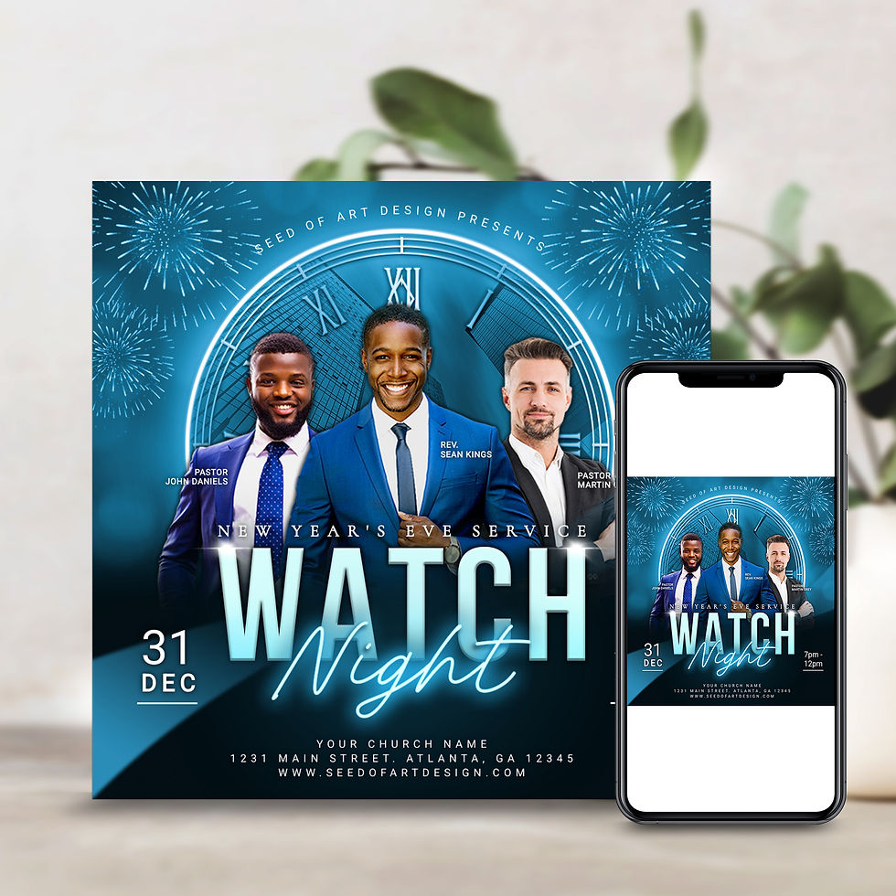 Thumbnail: Blue Watch Night: New Year's Eve Church Service Social Media Template