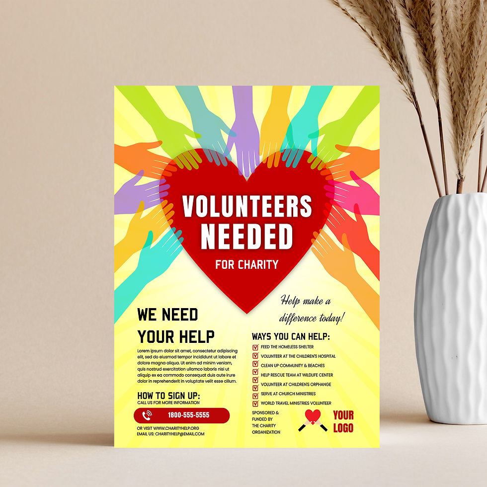 Thumbnail: Volunteers Needed: Colorful Hands on Red Heart Yellow Flyer