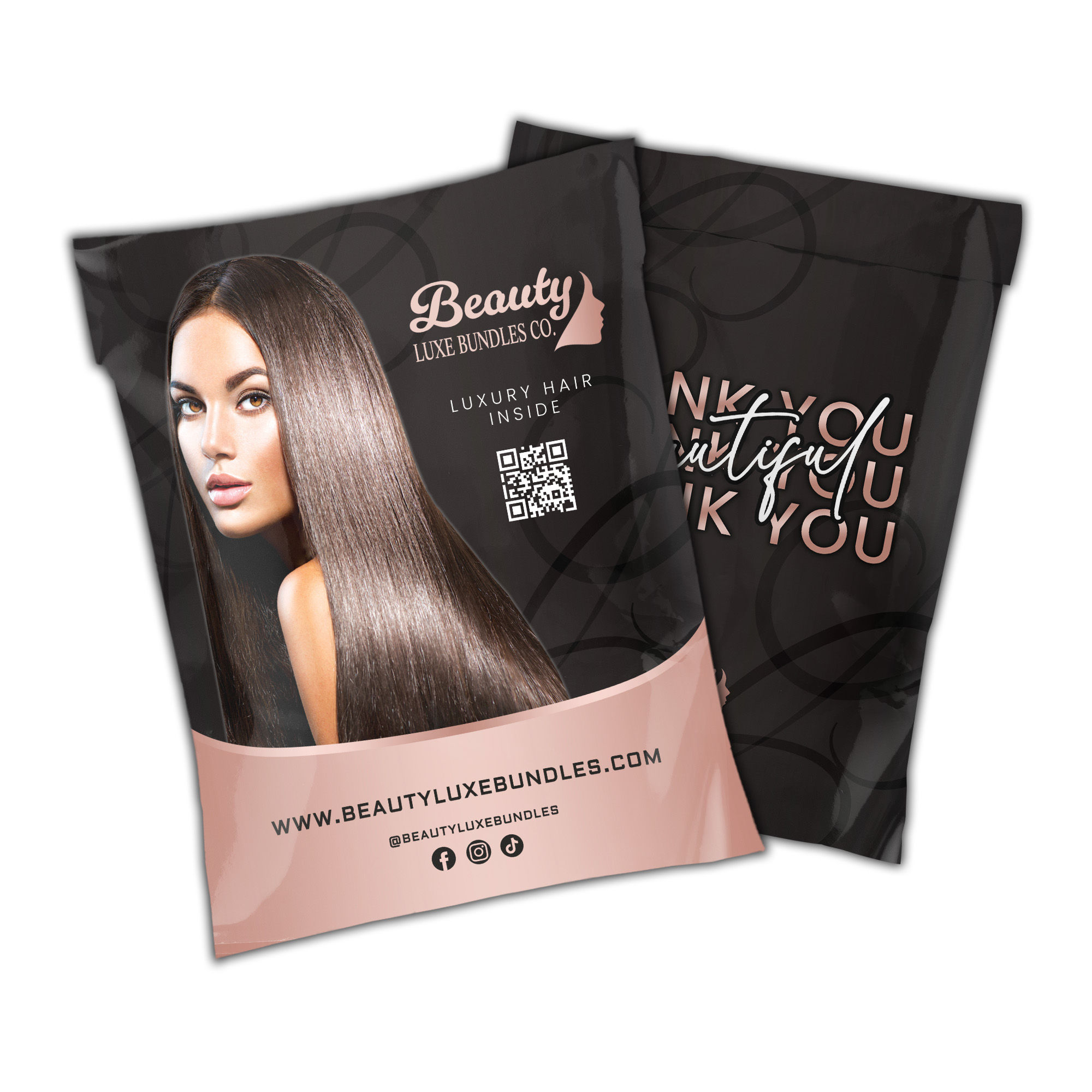 Elegant Luxury Hair Extension Rose Gold & Black Poly Mailer
