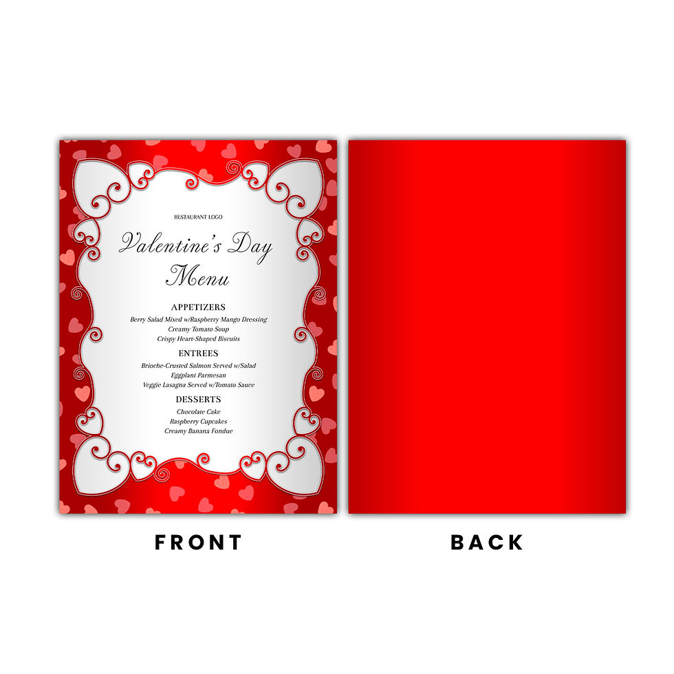 Thumbnail: Lovely Red & Silver Valentine's Day Pink Hearts & Swirls Menu