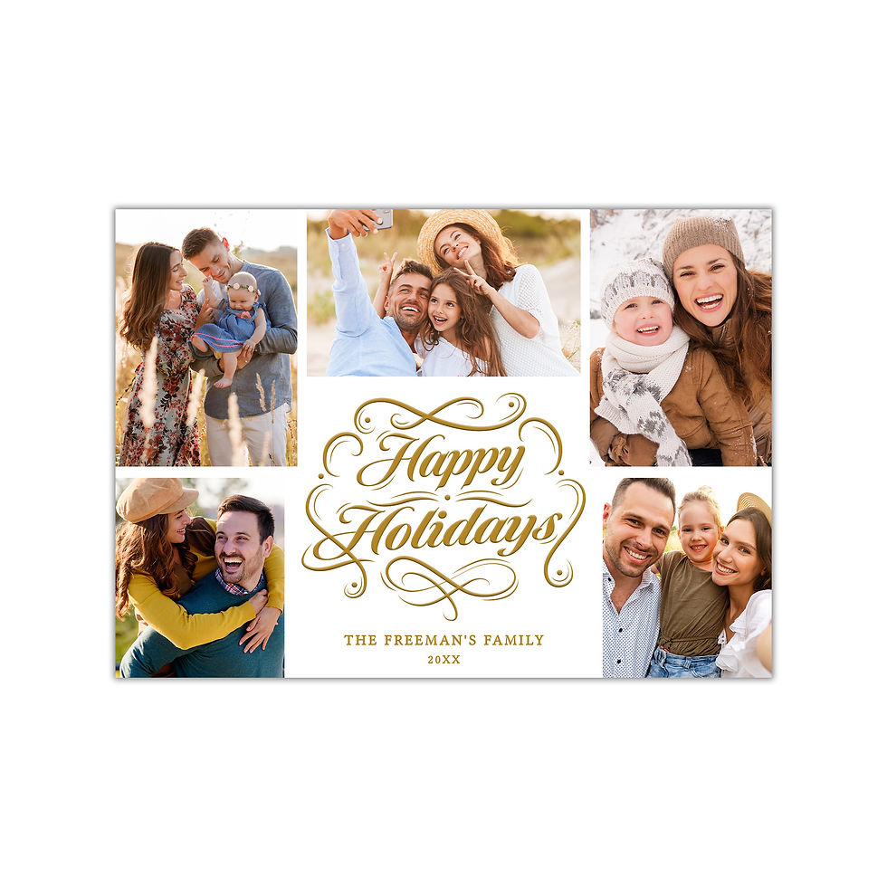 Gold Script Happy Holidays 5 Photo Collage White Christmas Card