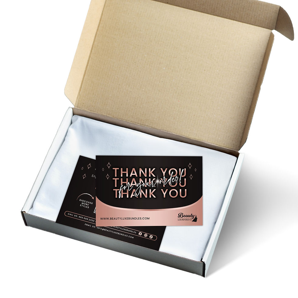 Luxury Rose Gold & Black Hair Extension Thank You For Your Order Insert Card