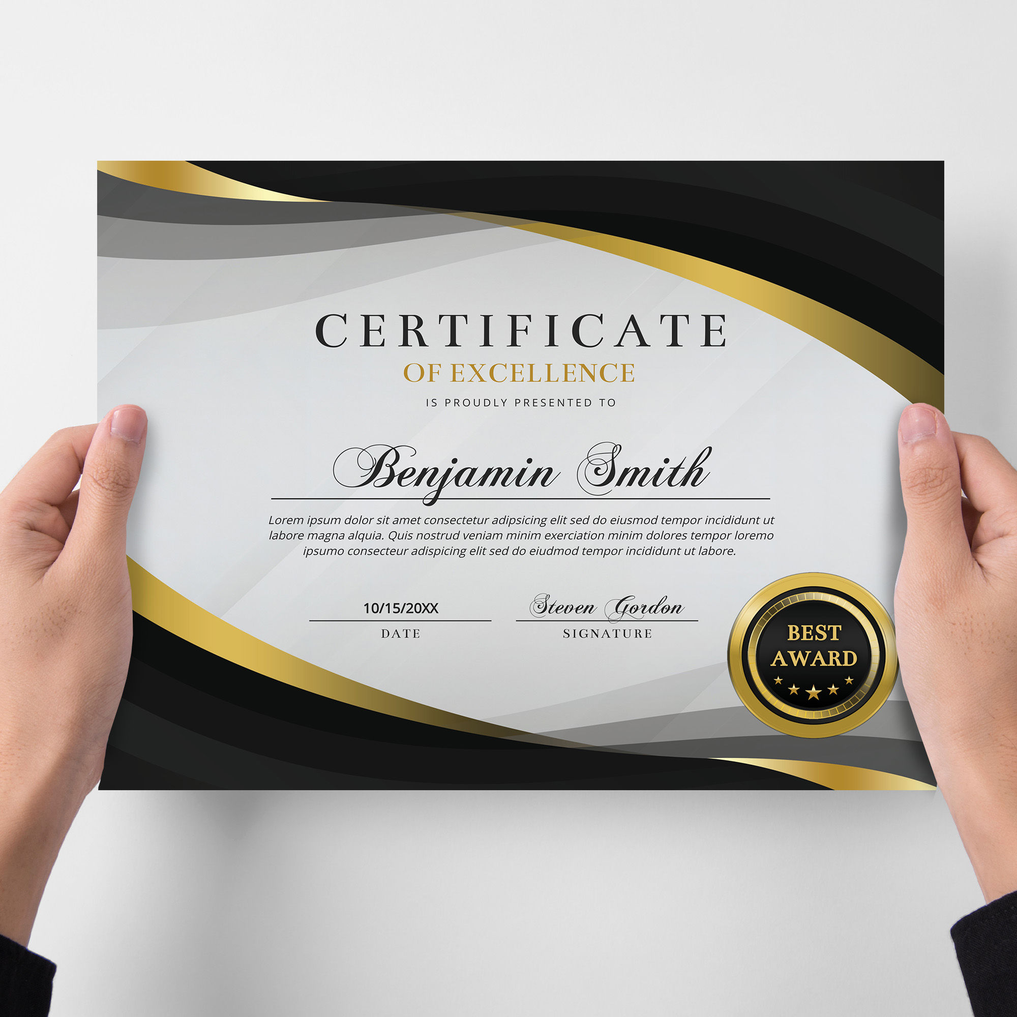 Elegant Certificate of Excellence Black & Gold Award