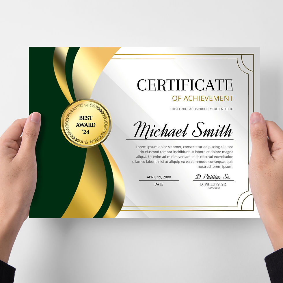 Modern Green & Gold Ribbon Certificate of Achievement Award