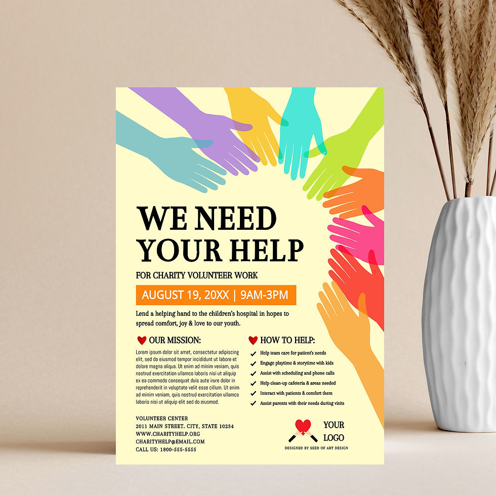 Thumbnail: We Need Your Help Colorful Hands Volunteer Flyer