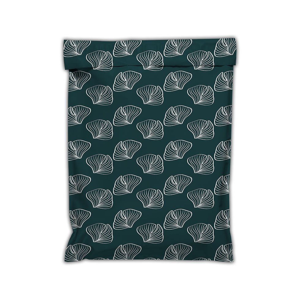 Thumbnail: FLORAL AQUA PATTERN: Coastal Leaves in Deep Teal & White Poly Mailer