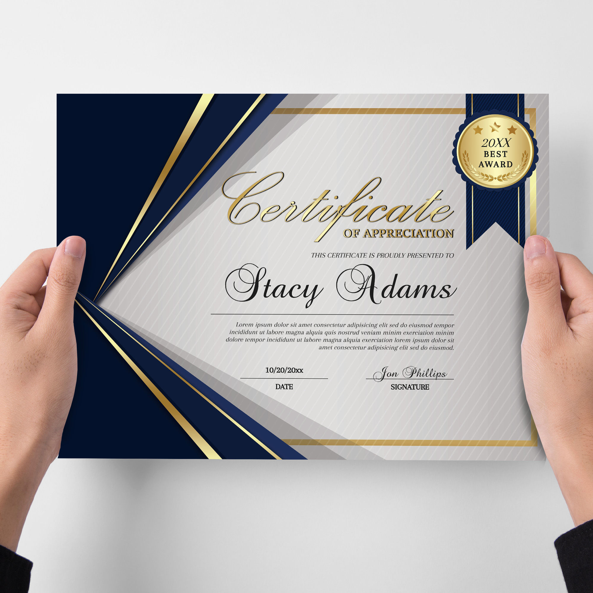 Professional Blue & Gold Certificate of Appreciation Award