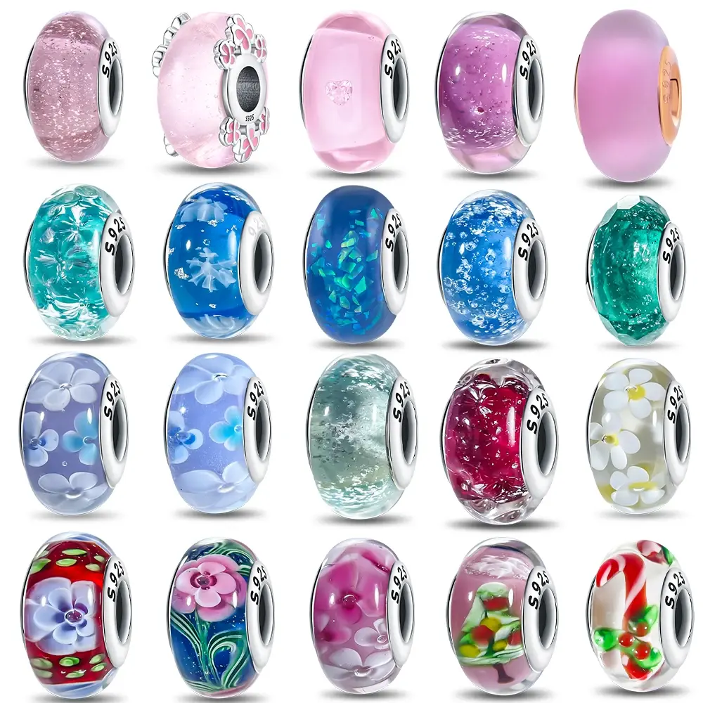 Original Certified Pink Glass Bead Blue Romantic Beads Fit Bracelet Charms 925