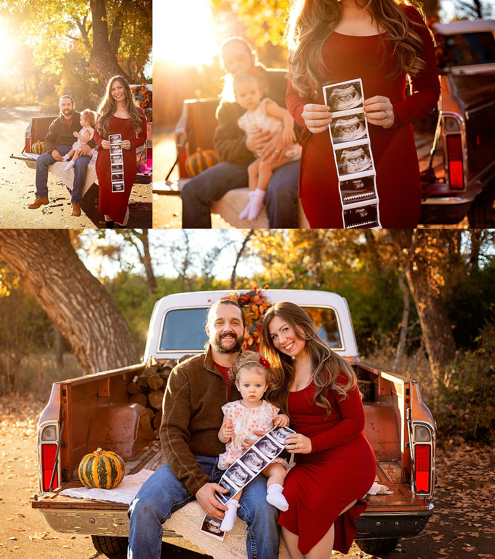 Fall truck session family sesh and pregnancy announcement at Riverfront Park in Billings MT as photographed by Tiffany Edwards, Newborn & Family Photographer