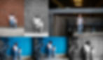 Woman and boy in jeans and white shirts pose against brick and blue walls. The boy also stands alone on concrete, exuding confidence as photographed by Tiffany Edwards, Newborn Photographer in Billings, Montana.