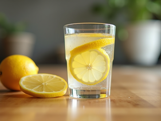 Glass of lemon water.