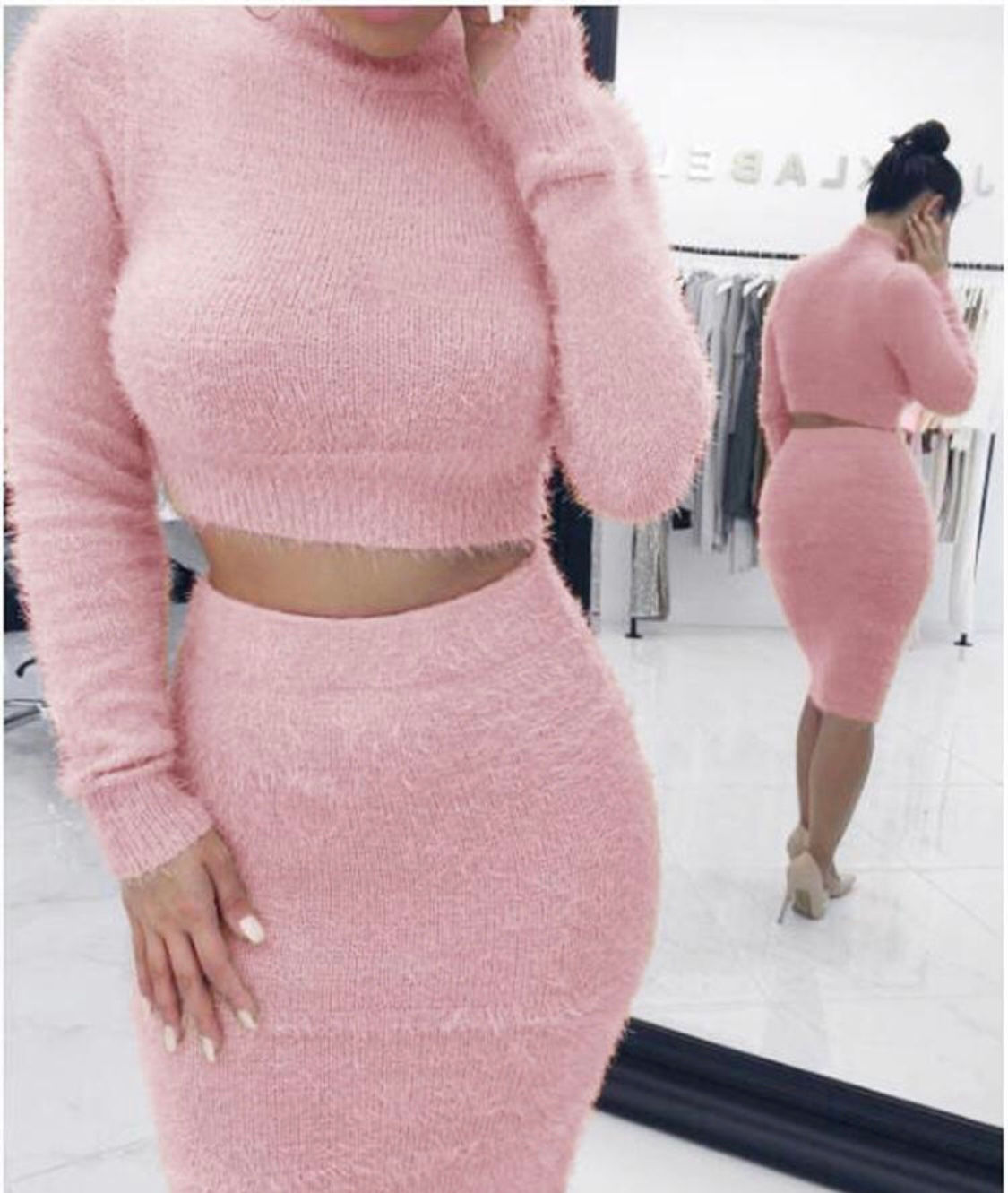 Furry 2 Piece Skirt Set