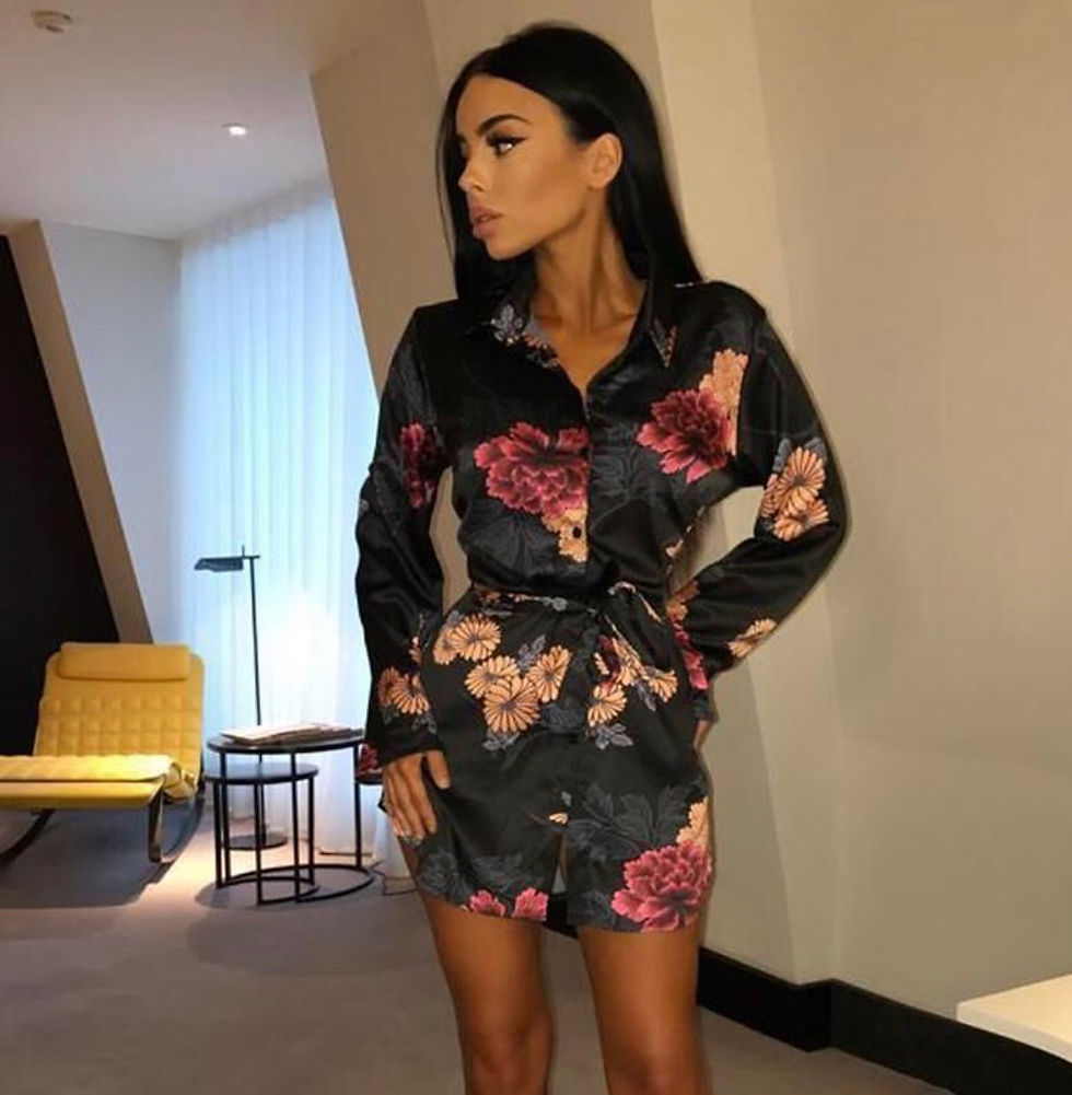 Thumbnail: Satin Floral Mini Shirt Dress