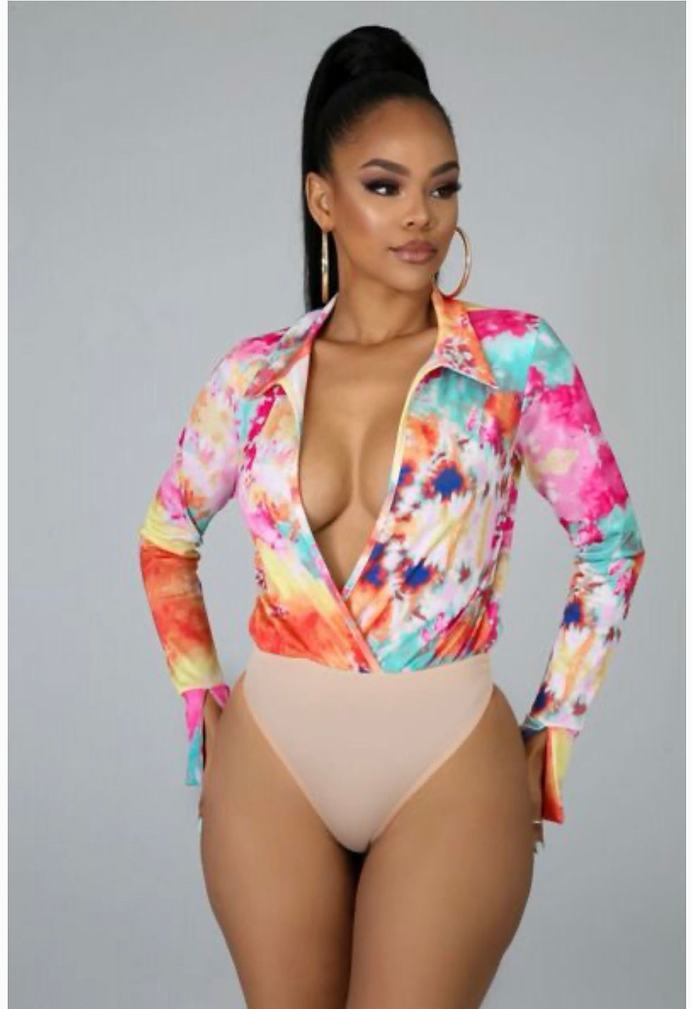 Thumbnail: 2 Piece Multi-Color Bodysuit Top and  Bottom