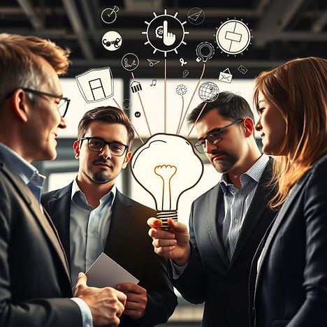 Use a mixture of business people looking at creativity elements above them.jpg