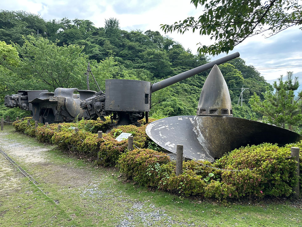 Artifacts from the ship outside the Mutsu Memorial Museum