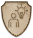 An icon depicting a shield with a lightbulb over a person's head.