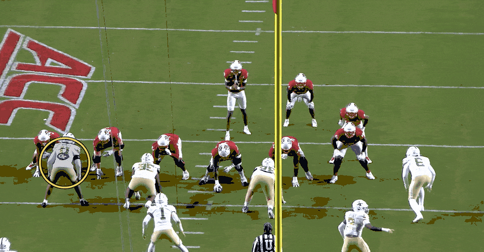 Look at the movement Daniels (87) gets down blocking the circled guy. Then watch Peak (65) as he leads the counter play. This is nice from those two.