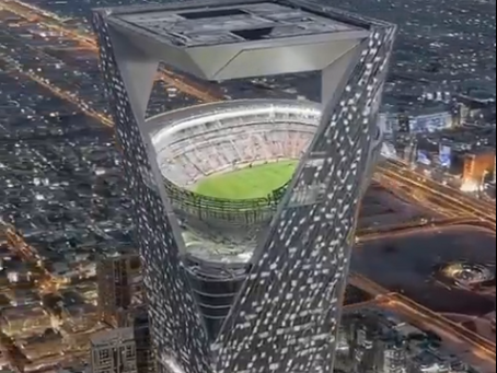 N12News: Op de top van een wolkenkrabber, 350 meter hoog: het futuristische stadion waar het WK in 2034 wordt gehouden