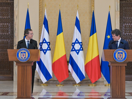 President Isaac Herzog ontmoet president Nicuşor Dan van Roemenië in het presidentiële paleis in Boekarest