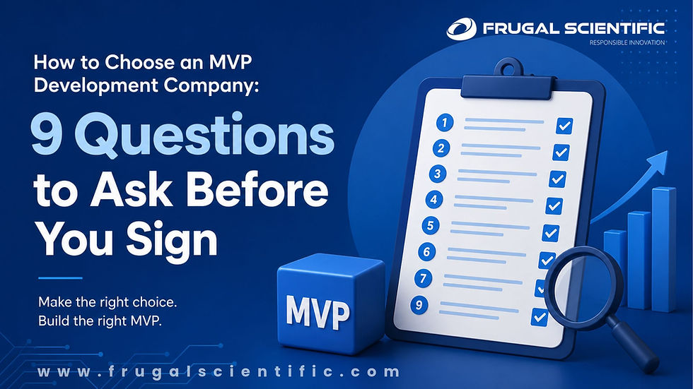 Cover image for a guide on choosing an MVP development company, featuring nine key questions for founders to ask before signing a contract.