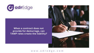 Legal professional signing contract next to text asking if TAMP rates create demurrage liability on adrEdge.