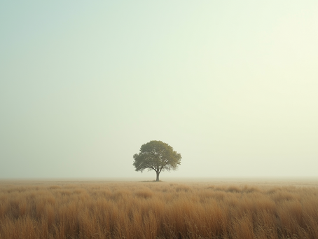 Close-up view of a serene landscape with a single tree
