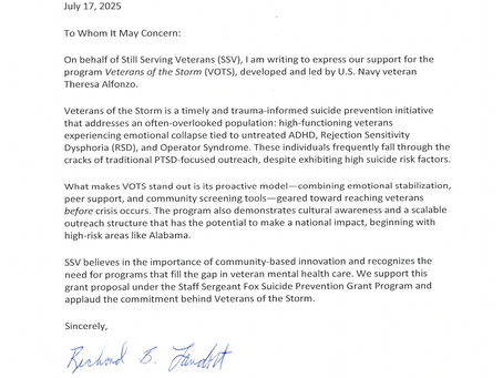 letter of support and a collaborative partnership from an organization like Still Serving Veterans (SSV)