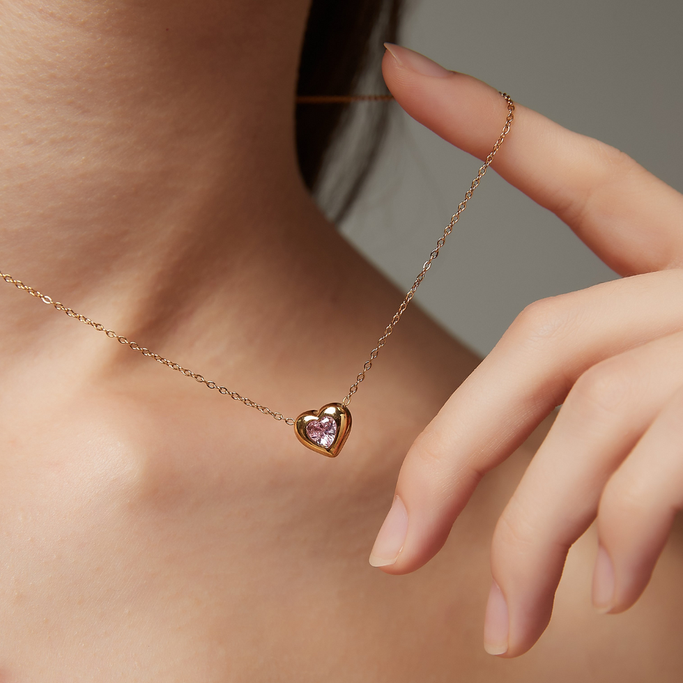 PUFFED HEART GEMSTONE NECKLACE