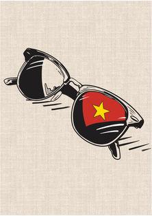 Sunglasses reflecting the Vietnamese red flag with yellow star graphic tattoo design by DN Tattoo in Da Nang, Vietnam.