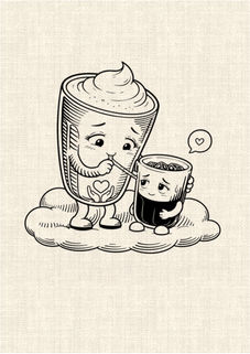 Cute coffee cup couple sharing a drink with straw and heart graphic tattoo design by DN Tattoo Vietnam