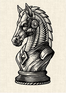 Horse knight chess piece in detailed black graphic linework tattoo design by DN Tattoo Vietnam